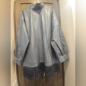 Croc-Embossed Fringe Moni Dress in Dusty Blue By ATTRIME